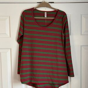 LuLaRoe Red and Green Striped Long Sleeve Top